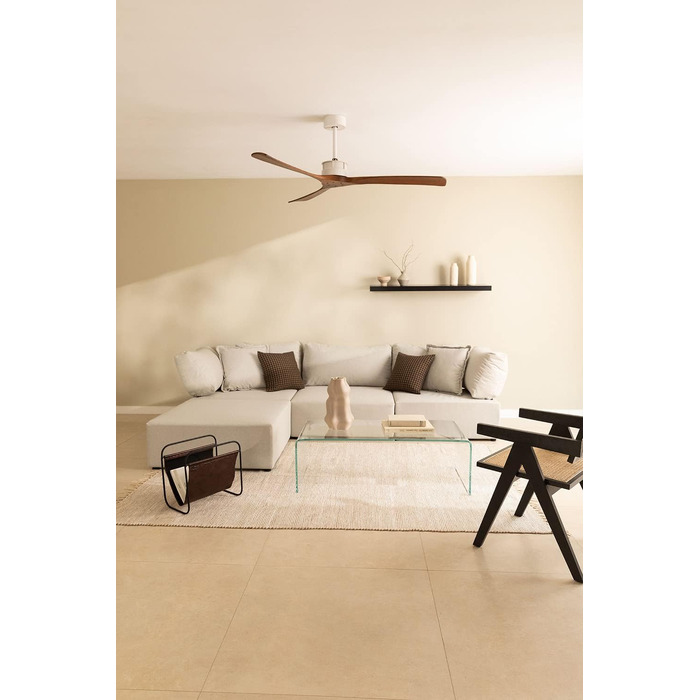Вентилятор стельовий WINDLARGE XL з пультом, 152 см, 40W, DC-мотор, 6 швидкостей, Wi-Fi, білий/темне дерево