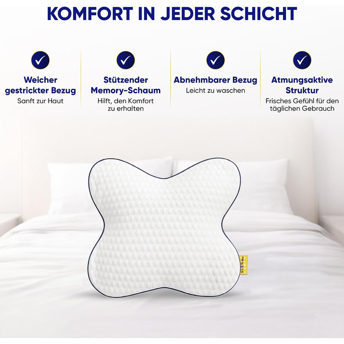 Ортопедична подушка-метелик SLEEP COMFY з ефектом пам'яті (Memory Foam), ергономічна підтримка шиї від болю та мігрені, сертифікат Oeko-TEX, для сну на боці