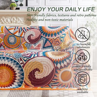 HOORDRY Покривало Boho 150x200 см, бавовняне, двостороннє, з орнаментом, для дивану, ліжка, крісла
