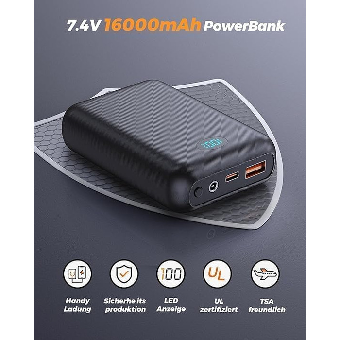 Чоловіча зігріваюча жилетка з Powerbank 16000mAh 7.4V, 9 зон підігріву та 3 режимами температури для активного відпочинку та їзди на велосипеді, чорна, розмір L