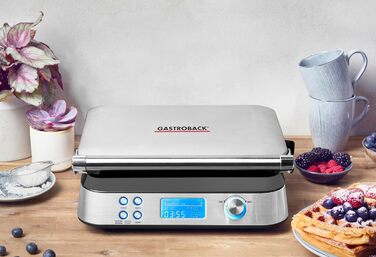 Вафельниця GASTROBACK 42424 Advanced Control з керуванням LCD-дисплеєм, 5 програм, 7 рівнів підсмажування, нержавіюча сталь, 1600 Вт, срібна (Single)