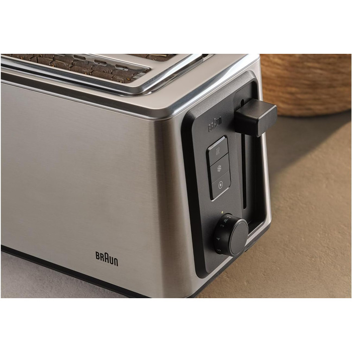 Тостер Braun PurShine HT 1610 BK, 2 слоти, 8 режимів підсмажування, розморожування, підігрів, решітка для булочок, чорний