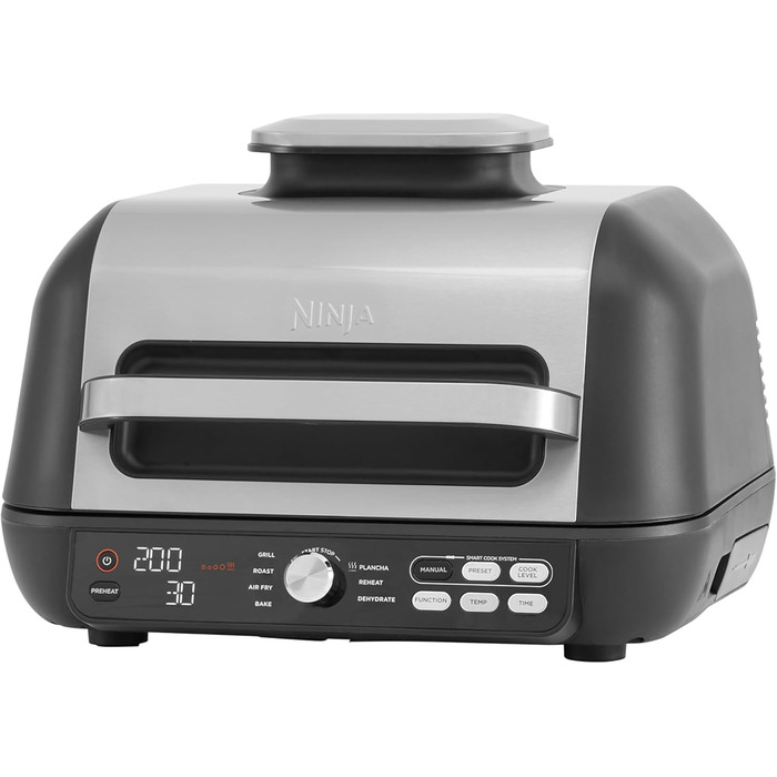 Гриль Ninja Foodi MAX PRO 7-в-1, електрогриль, аерофритюрниця 3,8 л, сенсор температури, плита-планча, посудомийна безпечність, сріблясто-чорний
