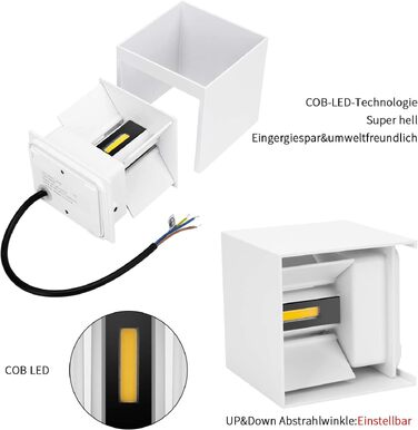 Набір LED настінних світильників ledmo (8 шт), 12W, теплий білий світло 2700-3000K, регульований напрямок світла (вгору/вниз), чорний матовий, IP65 вологозахищені для дому та вулиці