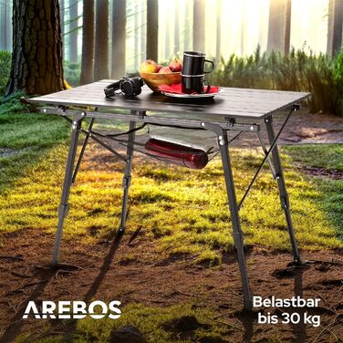 Складаний кемпінговий стіл Arebos 120 x 70 см, регульована висота 58-78 см, чорний, з сумкою для перенесення — для пікніка, саду та гриля