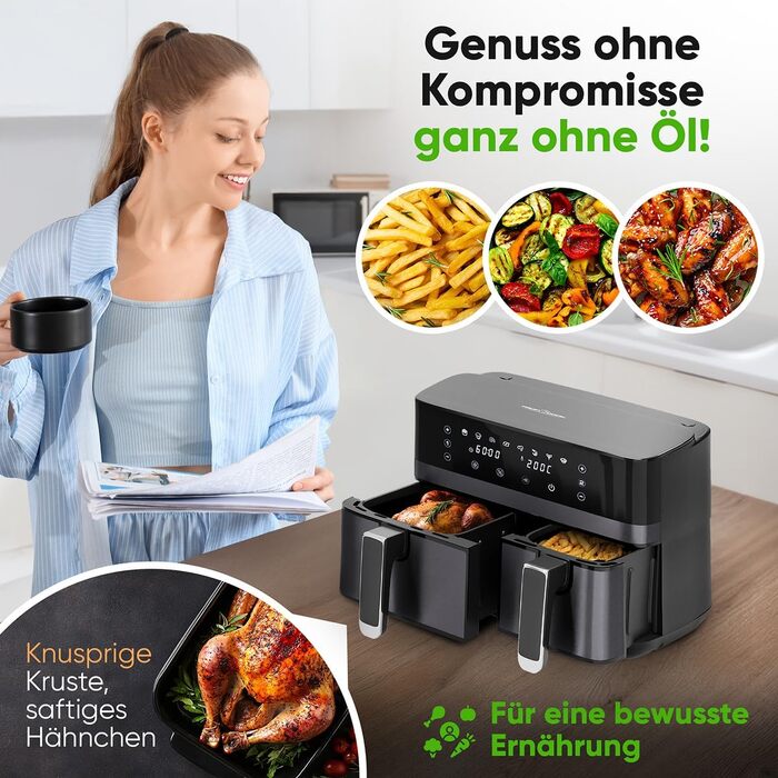 Аерофритюрниця ProfiCook PC FR 1295 H з двома камерами та системою одночасного приготування, 9 л, антипригарне покриття
