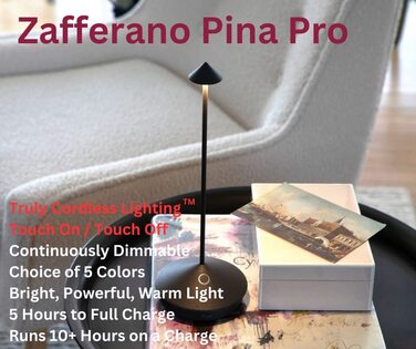 Zafferano Pina Pro – акумуляторна бездротова настільна лампа з димером, сенсорним керуванням, для дому та вулиці, 2700K, 29 см, кортен