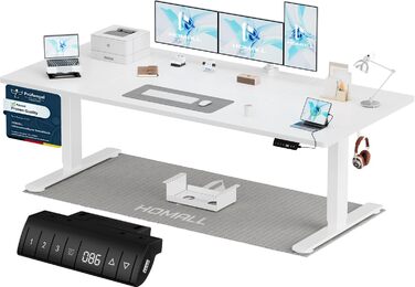 Регульований стіл Homall 200x80 см з USB-портом, електропривод, органайзер для кабелів, пам'ять положень, білий комп'ютерний стіл