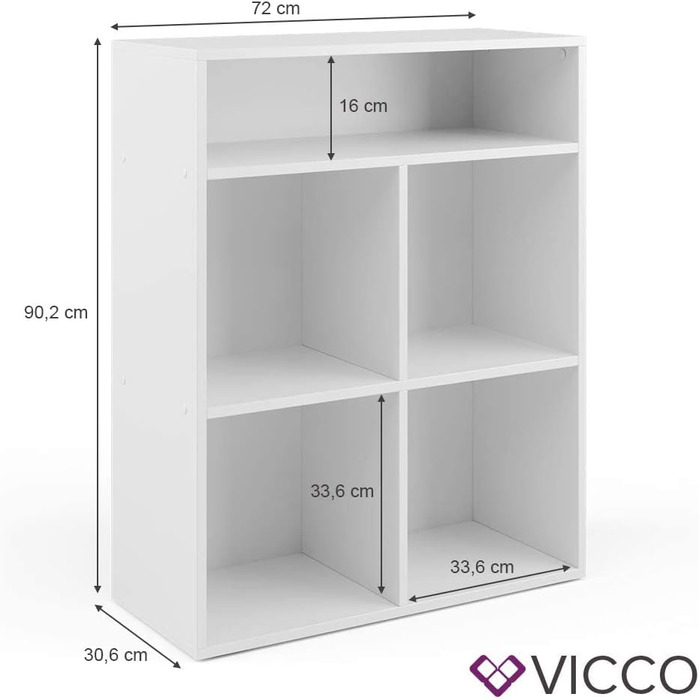 Книжкова полиця Vicco біла, 72x90,2 см, 4 відсіки