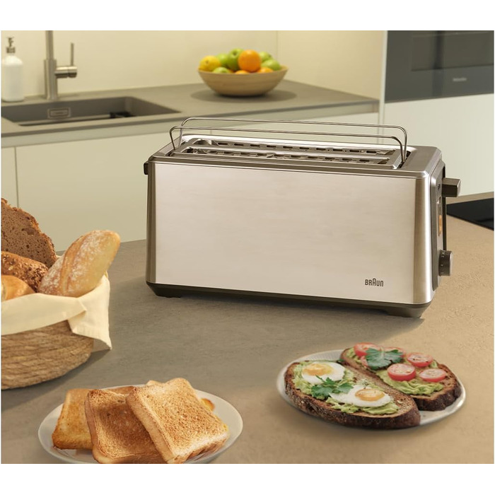 Тостер Braun PurShine HT 1610 BK, 2 слоти, 8 режимів підсмажування, розморожування, підігрів, решітка для булочок, чорний
