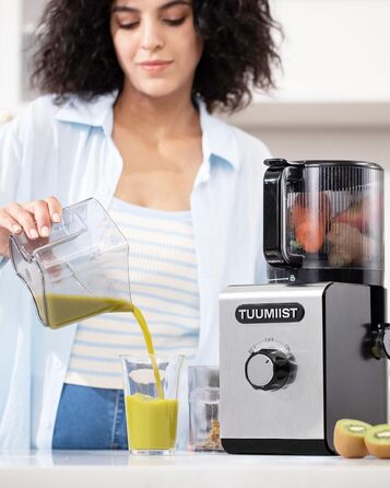 TUUMIIST Шнековий соковитискач XXL, 150 мм, 3 л, для сім'ї, 99% вижимка, BPA-free, REV Anti-Blockier System, чорний