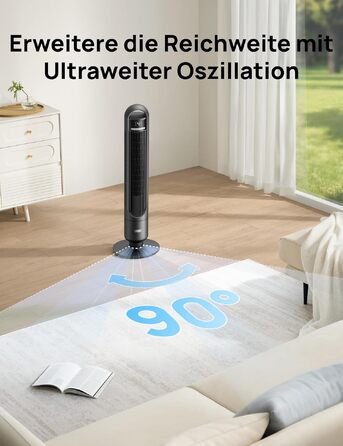 Вентилятор підлоговий DREO Smart Tower 91.5 см: тихий, з пультом, WiFi, Alexa/Google, 90° осциляція, 4 режими, таймер 8 год, для дому/офісу (чорний)