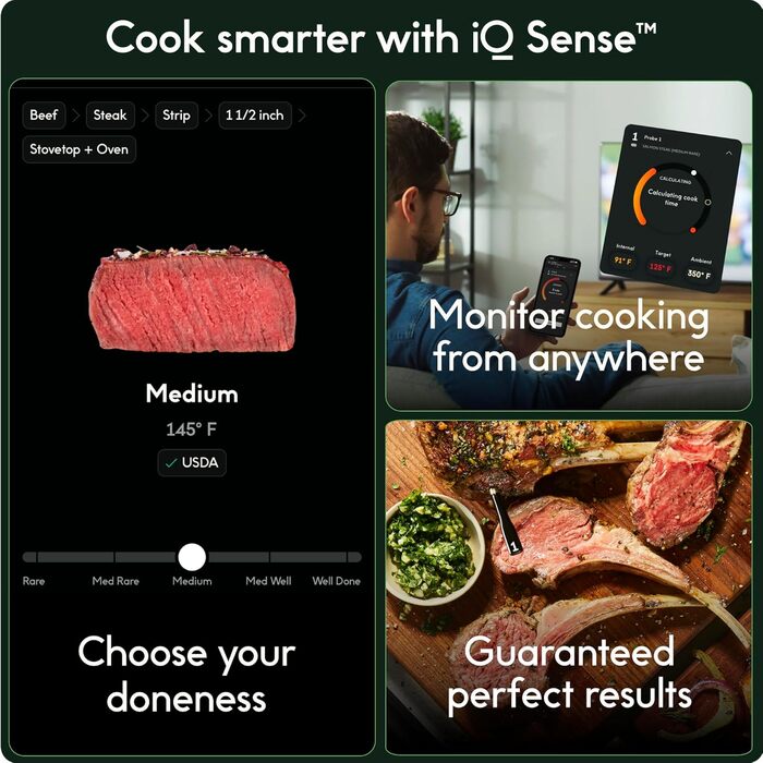 Розумний бездротовий термометр для м'яса Chef iQ з ультратонким щупом, Bluetooth цифровий харчовий термометр з хабом та 1 щупом для дистанційного моніторингу (2023)