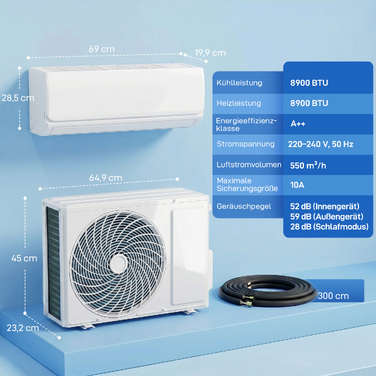 Спліт-система кондиціонер та тепловий насос 9000 BTU, інверторний кондиціонер з Wi-Fi та комплектом для встановлення
