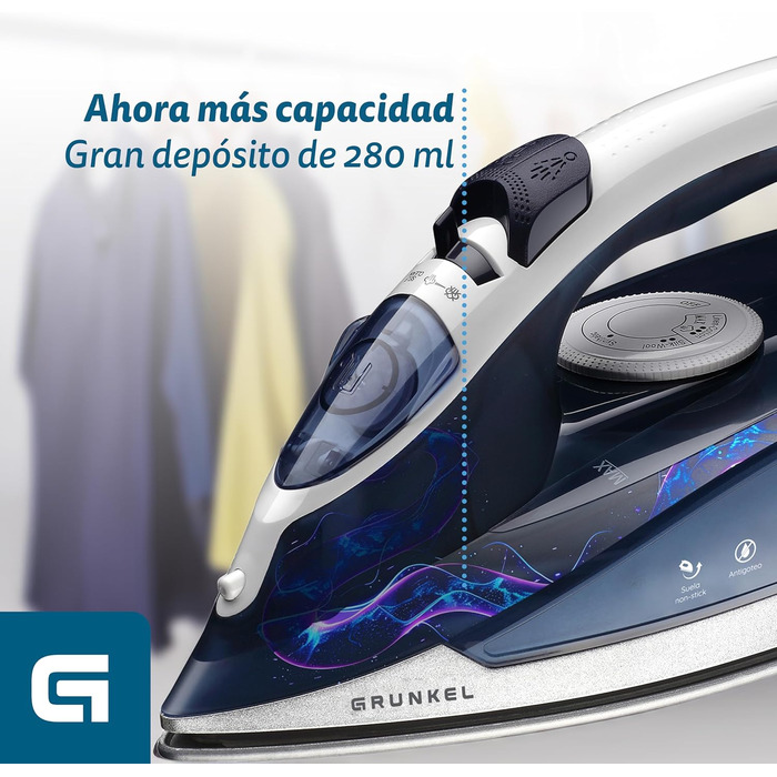 Grunkel праска 2200 Вт з антипригарною підошвою, регулюванням пари, захистом від протікання та крапель, 3 режими роботи