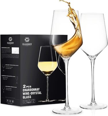 Набір з 2 кришталевих келихів для білого та червоного вина GLASKEY, 450 мл, тонкостінні, довга ніжка, ручна робота, підходять для посудомийної машини