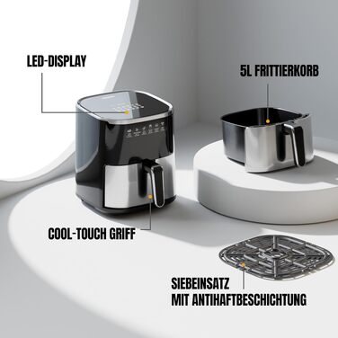 Аерофритюрниця HEINRICHS XXL 9L 10-в-1 з LED-дисплеєм та сенсорним керуванням, потужність 1800W, кошик, що миється в посудомийній машині