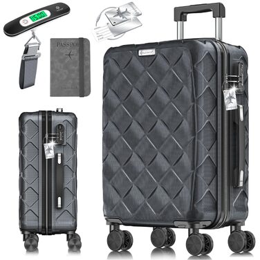 Валіза для подорожей KESSER® 55 см, 55л, ABS пластик, жорстка оболонка, колір Charcoal (вугільний) з кодовим замком, вагами для багажу та гаманцем, 360° колеса, телескопічна ручка