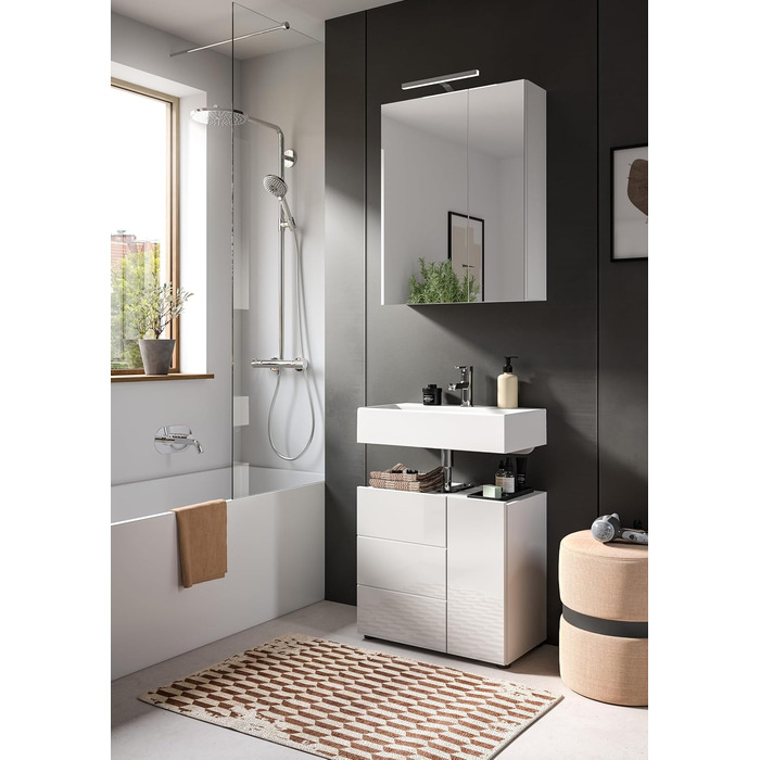 Дзеркальна шафа xonox.home Vira X2LA9772 для ванної, біла, меламін, 60x77x18 см, з великою дзеркальною поверхнею, 2 дверцята