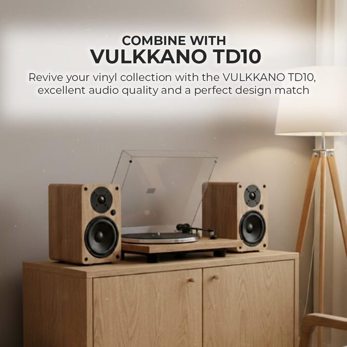 VULKKANO A5 ARC Поличкові колонки Bluetooth 5.0 з HDMI ARC, оптичним входом, RCA, USB, вихід для сабвуфера, коричневі