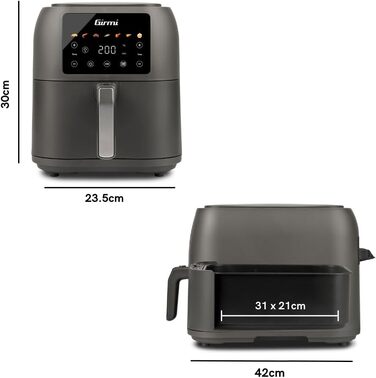 Аерофритюрниця Girmi FG92 Ecofrit Deep XXL 8л, 1700 Вт, цифрова панель керування, 7 програм, антипригарне покриття, матово-сіра