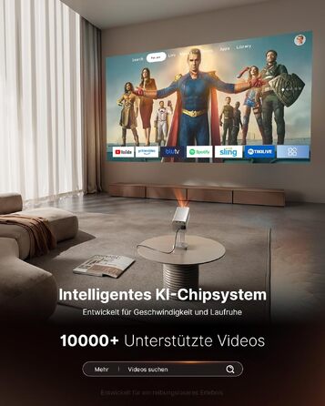 Smart проектор 4K VOPLLS Heimkino: Netflix, 30000 люмен, WiFi 6, Bluetooth, FHD 1080P, Автофокус, Корекція трапеції, Золотий