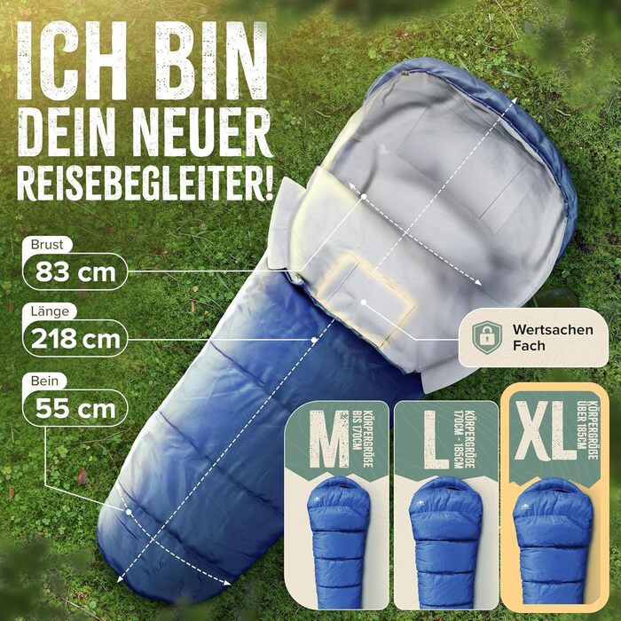 Спальний мішок ONLYHIKE 300GSM, теплий, 1700г, для весни, осені та зими (-5°C до +10°C), M-XL, для кемпінгу та подорожей