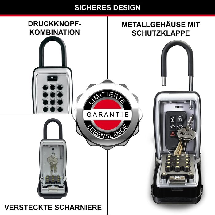 Сейф для ключів Master Lock з кнопковим кодом для зовнішнього встановлення, металевий кейс (11.7 x 7.9 x 5.2 см)