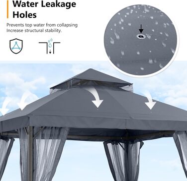 Павільйон садовий ABCCANOPY 2.5x2.5м водонепроникний, з сіткою, зимостійкий, сірий - для вечірок та захисту від сонця та дощу
