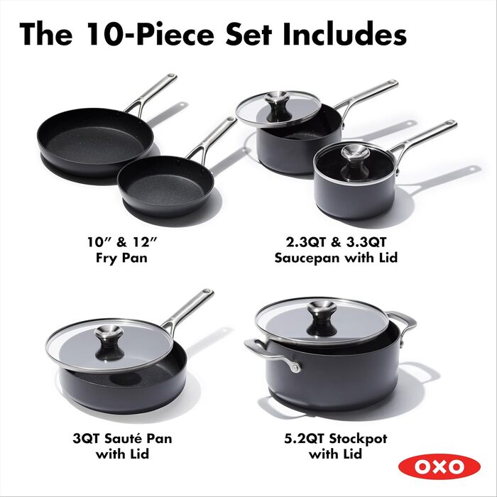 Набір посуду OXO Professionelles 10 предметів, кераміка з антипригарним покриттям, індукція, нержавіюча сталь, без PFAS