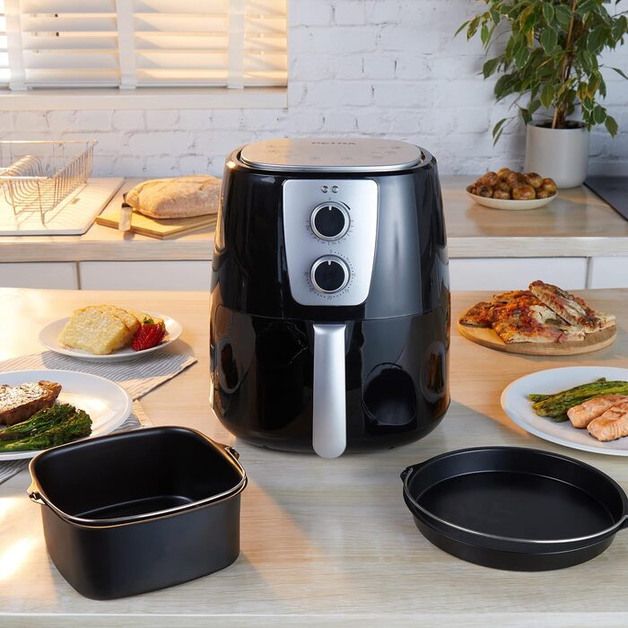 Фритюрниця Petra PT5175VDEEU10 5,2 л, електрична, без олії, антипригарний XL кошик, циркуляція гарячого повітря, таймер 30 хв, регулятор температури, 1300 Вт, з формою для піци та випічки