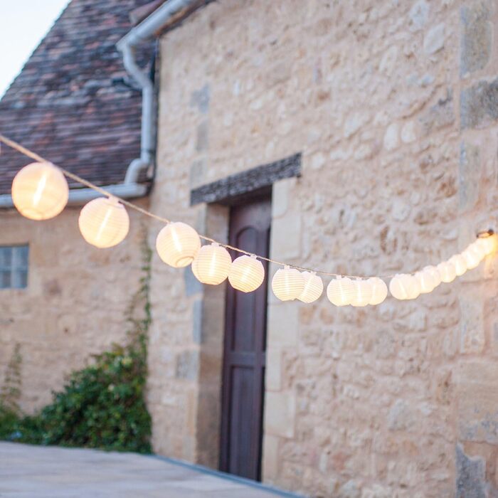 Гірлянда Lights4fun з 20 LED ліхтариками-лампіонами, тепле біле світло, для дому та вулиці, літній декор, балкон, з мережевим адаптером, у вінтажному стилі