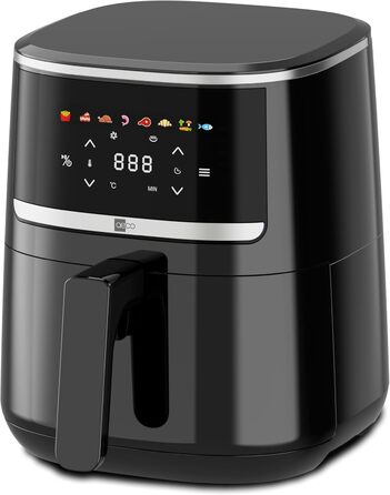 Аерофритюрниця aeco COMPACT 4,3 л з цифровим сенсорним дисплеєм, 1500 Вт, 8 програм, регулювання температури 80-200°C, компактна, з рецептурником
