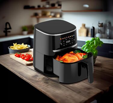 Аерофритюрниця aeco COMPACT 4,3 л з цифровим сенсорним дисплеєм, 1500 Вт, 8 програм, регулювання температури 80-200°C, компактна, з рецептурником