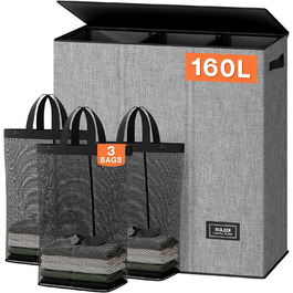 SOLEDI кошик для білизни 100 л з кришкою та мішком, сортувальник для прання, великий, кремовий, для ванної, спальні, дитячої кімнати