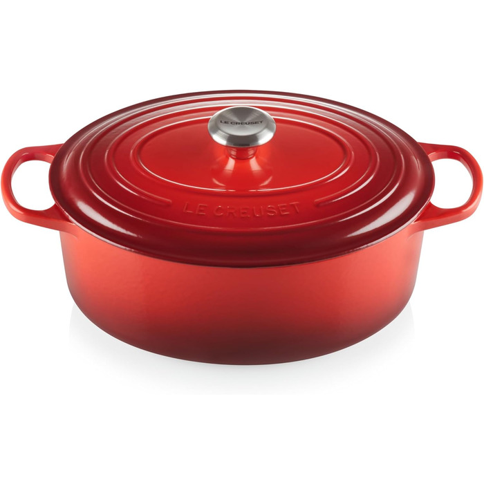 Чавунна овальна жаровня Le Creuset Signature з кришкою, 31 см, 6,3 л, для всіх плит і індукції, червона