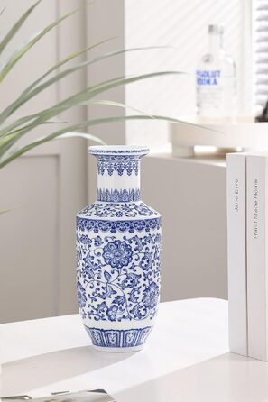 Ваза синьо-біла керамічна Chinoiserie 25.4 см для дому, декор для вітальні, полиці, каміна