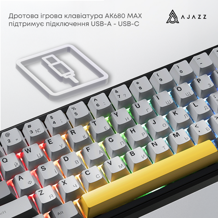 Дротова магнітна клавіатура Ajazz AK680 MAX Magnetic switches Black Gray Yellow (AK680-M-BGY-AW)