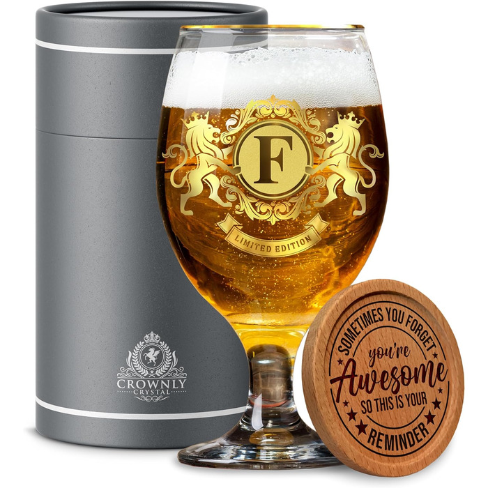 CROWNLY CRYSTAL® Персоналізований пивний келих з гравіюванням для чоловіків – подарунок на весілля, ювілей, для тата чи пенсіонера, оригінальна склянка