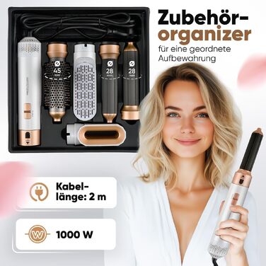 ProfiCare PC HAS 3132 Airstyler 4-в-1: Фен-щітка для локонів, об'єму, випрямлення та сушіння волосся 1000W, біло-рожевий
