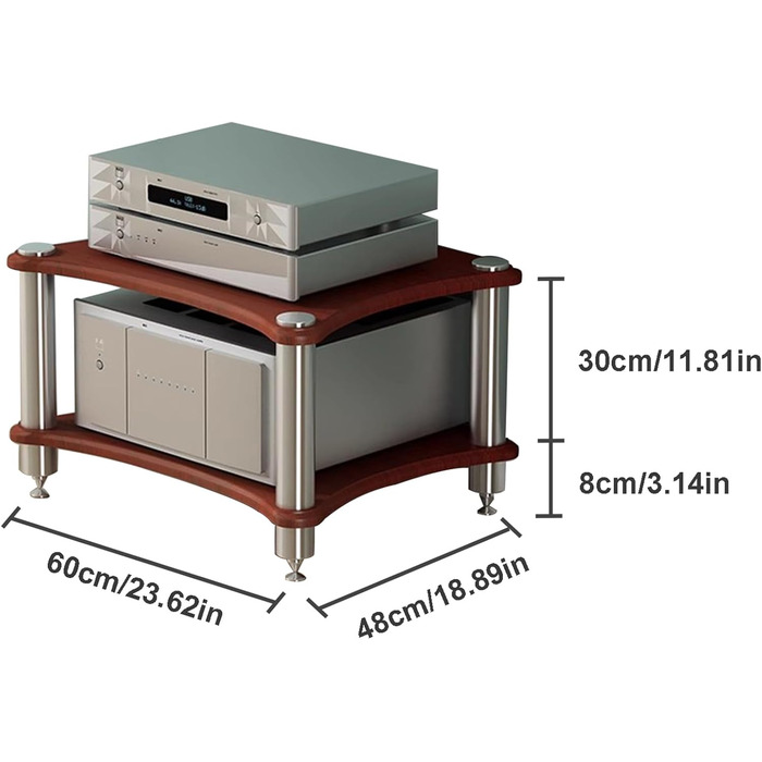 Стойка для аудіо HiFi Regal, 2-ярусна, для AV-медіа, медіа-стійка, TV-стійка, меблевий центр, стійка для платівок для підсилювача (2-рівнева, темне дерево)