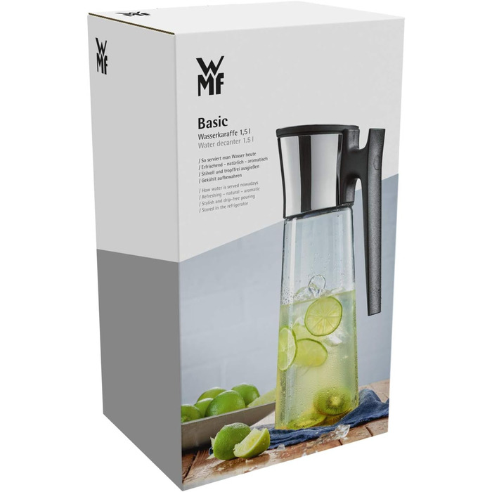 Скляна карафа WMF Basic з кришкою, 1,5 л - скляна посуда для води з нержавіючої сталі