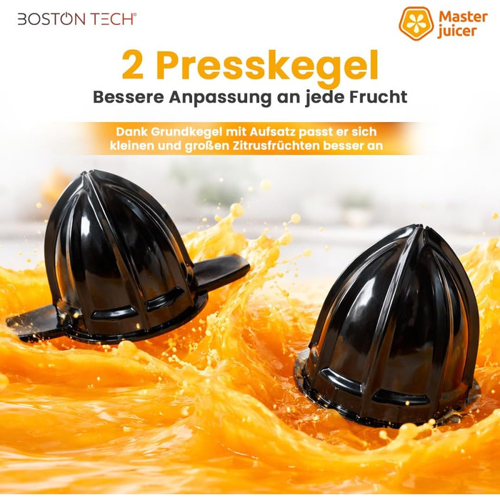 Електрична цитрусовижималка Boston Tech MasterJuicer 700 мл з нержавіючої сталі - 40W, подвійна конусна система, без BPA, висока продуктивність