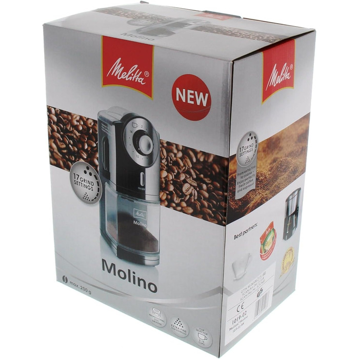 Електрична кавомолка Melitta Molino 1019-02, дисковий млин, чорна