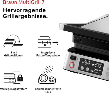 Електричний гриль Braun MultiGrill 7 CG7020: 3-в-1 (контактний гриль, BBQ, духовка), 2000W, велика площа для приготування (12 бургерів), для дому, легко миється
