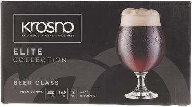 Набір склянок для темного пива Krosno Dunkel Stout 500 мл, 6 шт, колекція Elite, для дому та вечірок, можна мити в посудомийці