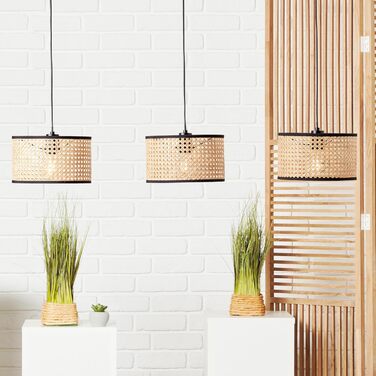 Підвісний світильник Lightbox Nature 120x110x25 см з плетеними абажурами з ротангу, 3 лампи E27, метал/ротанг, світло-коричневий/чорний, регульований кабель