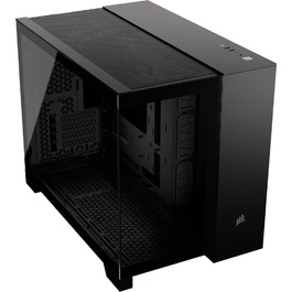 CORSAIR 2500X корпус для ПК mATX, подвійна камера, загартоване панорамне скло, сумісний з реверсивним підключенням материнської плати, без вентиляторів, чорний