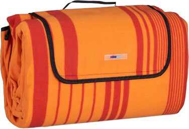 Пікнік-ковдра Relaxdays XXL 200x300 см, водонепроникна, ізоляційна, флісова, смугаста, з ручкою, для пляжу, помаранчева/червона