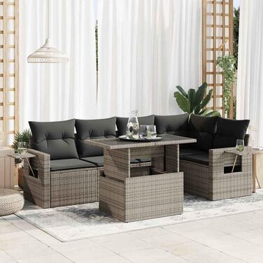Комплект садових меблів Lounge Sofa на 6 місць, сірий поліротанг з подушками, набір м'яких меблів для тераси та саду